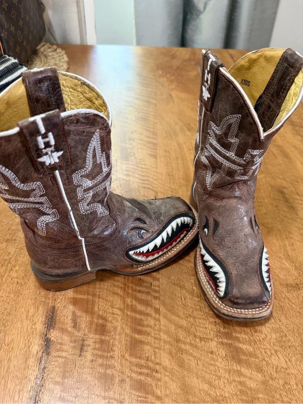Men's Brown Leather Western Cowboy Boots - Embroidered Top